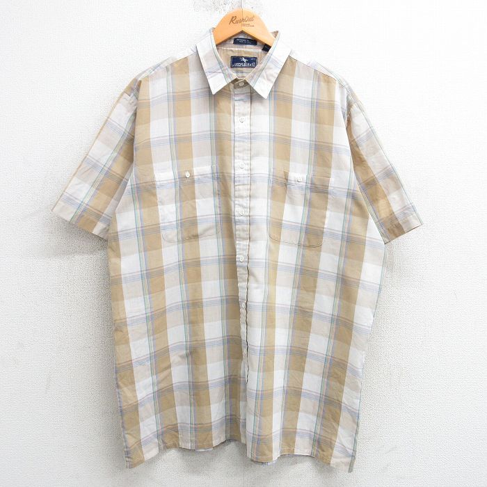 樂天商城 - 【中古】古着 半袖シャツ メンズ 90年代 90s ロング丈 ベージュ他 カーキ チェック XLサイズ 中古 トップス | 春夏 春物 春服 夏物 夏服 カジュアルシャツ メンズファッション 半袖シャツ おしゃれ カジュアル