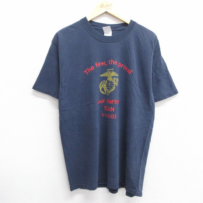 【中古】古着 半袖 ビンテージ ヴィンテージTシャツ メンズ 00年代 00s ミリタリー マリーン コットン クルーネック 丸首 紺 ネイビー XLサイズ 中古 | 春夏 夏物 夏服 ヴィンテージTシャツ メンズファッション カットソー ティーシャツ ティシャツ メンズTシャツ