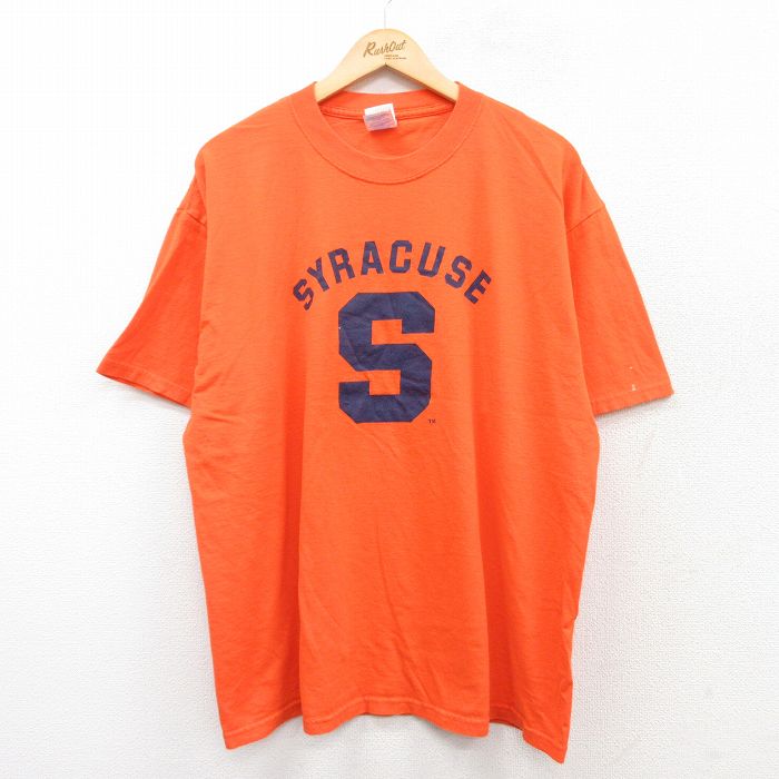 【中古】古着 半袖 ビンテージ ヴィンテージTシャツ メンズ 00年代 00s シラキュース 大きいサイズ 2L LL ビッグシルエット ゆったり ビッグサイズ オーバーサイズ コットン クルーネック 丸首 オレンジ XLサイズ 中古 | 春夏 夏物 夏服 ヴィンテージTシャツ メン