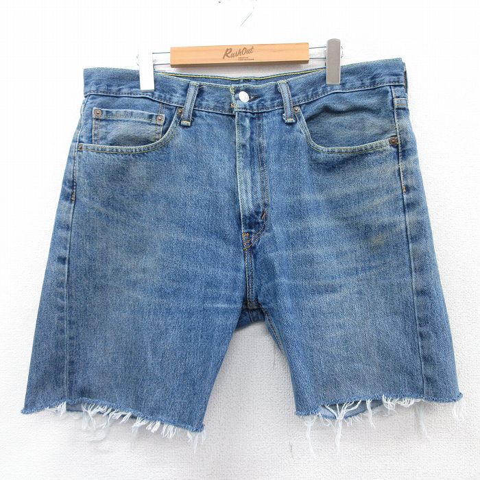 【中古】古着 リーバイス Levis ショートパンツ ショーツ メンズ ヒゲ コットン 紺 ネイビー デニム W37 中古 ボトムス 短パン ショーパン ハーフ | 春夏 春物 春服 夏物 夏服 半ズボン カジュアル メンズファッション ファッション おしゃれ