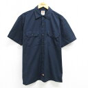 【中古】古着 ディッキーズ Dickies 半袖 ワークシャツ メンズ 紺 ネイビー Lサイズ 中古 トップス | 春夏 春物 春服 夏物 夏服 カジュアルシャ...