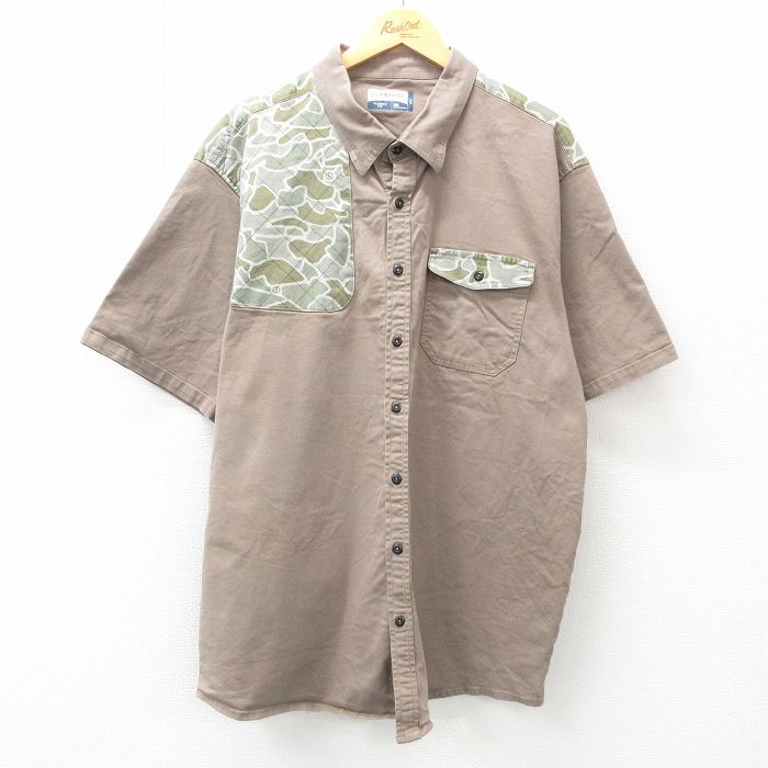 【中古】古着 半袖 ハンティングシャツ メンズ 肩当て 大きいサイズ 2L LL ビッグシルエット ゆったり ..