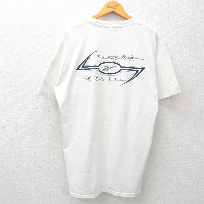乐天商城 - 【中古】古着 リーボック REEBOK 半袖 ビンテージ ヴィンテージTシャツ メンズ 90年代 90s ビッグロゴ 大きいサイズ 2L LL ビッグシルエット ゆったり ビッグサイズ オーバーサイズ ロング丈 コットン クルーネック 丸首 USA製 アメリカ製 白 ホワイト XLサイズ