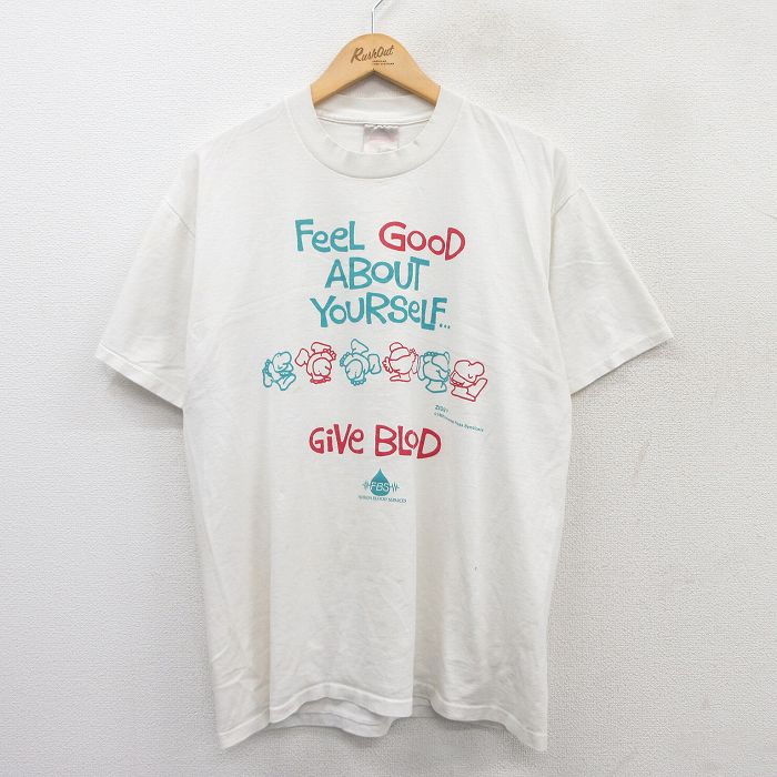 【中古】古着 オニータ ONEITA 半袖 ビンテージ ヴィンテージTシャツ メンズ 80年代 80s Give BLOOD クルーネック 丸首 白 ホワイト 【spe】 XLサイズ 中古 | 春夏 夏物 夏服 ヴィンテージTシャツ メンズファッション カットソー ティーシャツ ティシャツ メンズT 5OF