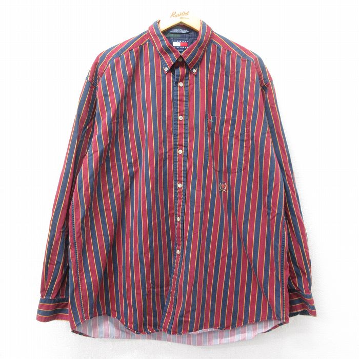 【中古】古着 トミーヒルフィガー TOMMY HILFIGER 長袖 ブランドシャツ メンズ 90年代 90s ワンポイントロゴ 大きいサイズ 2L LL ビッ..