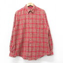 【中古】古着 トミーヒルフィガー TOMMY HILFIGER 長袖 ブランドシャツ メンズ 90年代 90s ワンポイントロゴ コットン ボタンダウン 赤他 ...