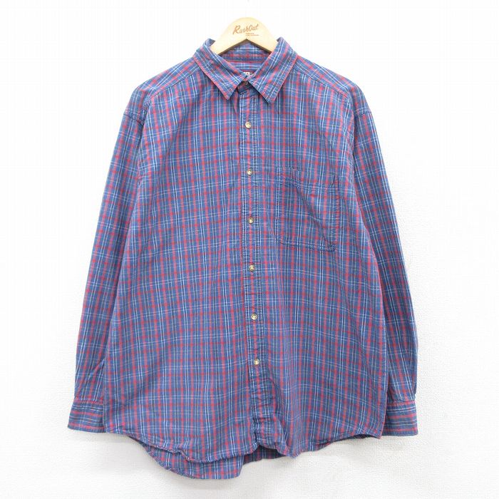 【中古】古着 FADED GLORY 長袖シャツ メンズ コットン 紺他 ネイビー チェック XLサイズ 中古 トップス | 春夏 春物 春服 秋冬 秋物 秋服 カジュアルシャツ メンズファッション 長袖シャツ おしゃれ カジュアル