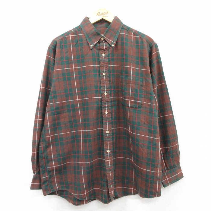 【中古】古着 長袖シャツ メンズ 90年代 90s ボタンダウン USA製 アメリカ製 茶他 ブラウン チェック XLサイズ 中古 トップス | 春夏 春物 春服 秋冬 秋物 秋服 カジュアルシャツ メンズファッション 長袖シャツ おしゃれ カジュアル