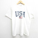 【中古】古着 半袖Tシャツ メンズ USAロゴ 星条旗 クルーネック 丸首 白 ホワイト Lサイズ 中古 | 春夏 夏物 夏服 メンズファッション カットソー ティーシャツ ティシャツ メンズTシャツ 半袖Tシャツ 半袖ティーシャツ カジュアルTシャツ おしゃれ カジュアル