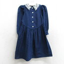 【中古】古着 長袖ワンピース キッズ ガールズ 子供服 90年代 90s コットン USA製 アメリカ製 紺他 ネイビー デニム | 春夏 春物 春服 秋冬 秋物 秋服 女の子 子ども服 こども服 カジュアル ファッション おしゃれ かわいい