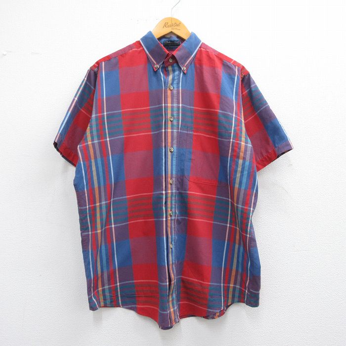 樂天商城 - 【中古】古着 GANT 半袖シャツ メンズ 90年代 90s ボタンダウン 赤他 レッド チェック XLサイズ 中古 トップス | 春夏 春物 春服 夏物 夏服 カジュアルシャツ メンズファッション 半袖シャツ おしゃれ カジュアル
