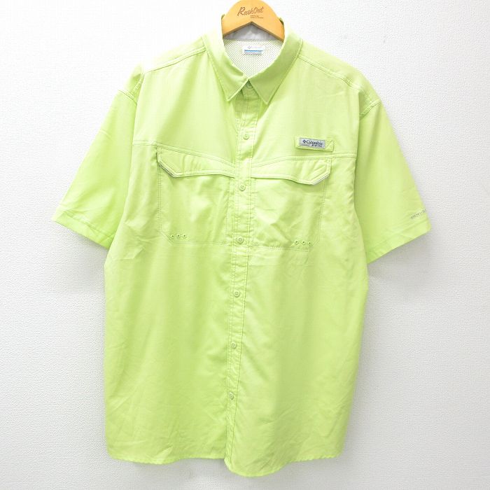 【中古】古着 コロンビア COLUMBIA 半袖 フィッシングシャツ メンズ PFG ロング丈 黄緑 内側メッシュ XLサイズ 中古 トップス | 春夏 春物 春服 夏物 夏服 カジュアルシャツ メンズファッション 半袖シャツ おしゃれ カジュアル
