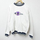 【中古】古着 チャンピオン Champion 長袖スウェット メンズ 90年代 90s ビッグロゴ 刺繍 クルーネック 丸首 USA製 アメリカ製 白 ホワイト...
