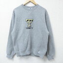 【中古】古着 ラッセル 長袖スウェット メンズ 00年代 00s TRINITY 刺繍 クルーネック 丸首 グレー 霜降り Mサイズ 中古 スエット トレーナー...