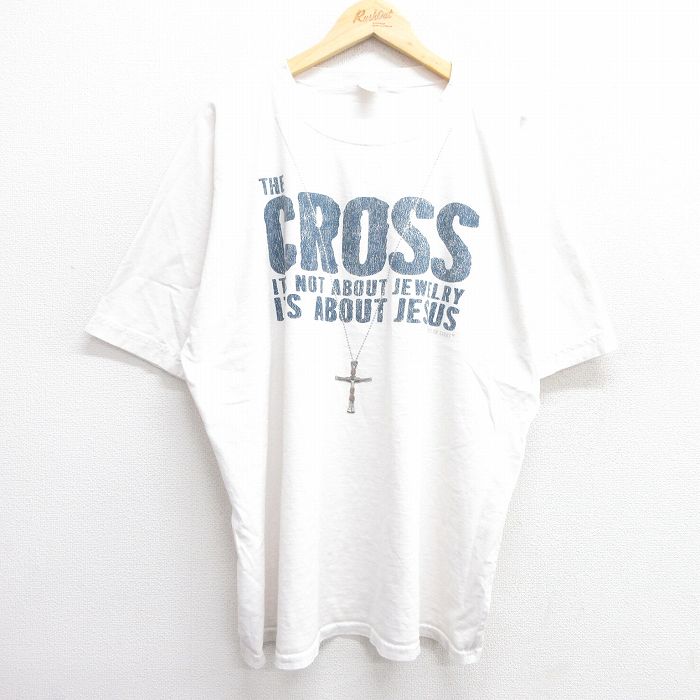 【中古】古着 半袖 ビンテージ ヴィンテージTシャツ メンズ CROSS 大きいサイズ 2L LL ビッグシルエット ゆったり ビッグサイズ オーバーサイズ クルーネック 丸首 白 ホワイト XLサイズ 中古 | 春夏 夏物 夏服 ヴィンテージTシャツ メンズファッション カットソ