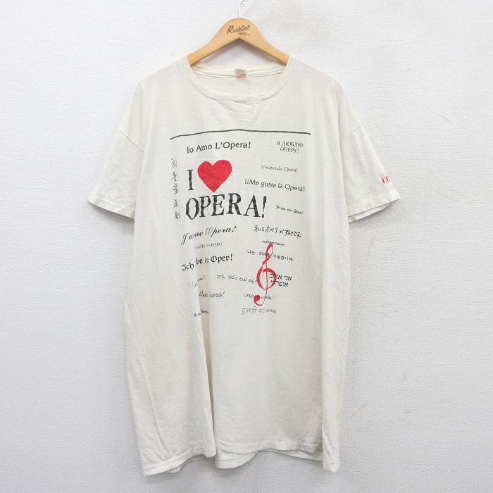 乐天商城 - 【中古】古着 ヘインズ Hanes 半袖 ビンテージ ヴィンテージTシャツ メンズ 90年代 90s オペラ 大きいサイズ 2L LL ビッグシルエット ゆったり ビッグサイズ オーバーサイズ コットン クルーネック 丸首 USA製 アメリカ製 白 ホワイト XLサイズ 中古 | 春夏 夏物