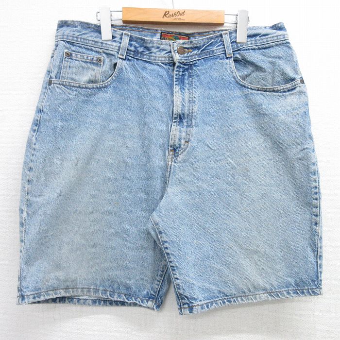Cotton Pants - 【中古】古着 STRUCTURE 90s ショートパンツ メンズ デニム 薄紺 ネイビー W36 コットン USA製 ヒゲ ハーフパンツ アメカジ ストリート カジュアル きれいめ【spe】
