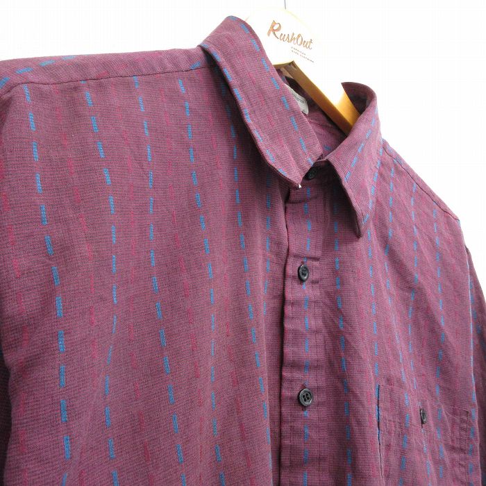 【中古】古着 長袖シャツ メンズ 紫他 パープル ストライプ Lサイズ 中古 トップス | 春夏 春物 春服 秋冬 秋物 秋服 カジュアルシャツ メンズファッション 長袖シャツ おしゃれ カジュアル