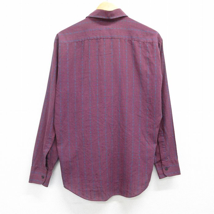 【中古】古着 長袖シャツ メンズ 紫他 パープル ストライプ Lサイズ 中古 トップス | 春夏 春物 春服 秋冬 秋物 秋服 カジュアルシャツ メンズファッション 長袖シャツ おしゃれ カジュアル