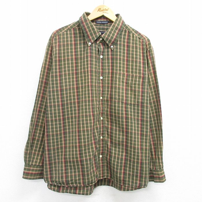 乐天商城 - 【中古】古着 長袖シャツ メンズ 大きいサイズ 2L LL ビッグシルエット ゆったり ビッグサイズ オーバーサイズ コットン ボタンダウン 緑他 グリーン チェック XLサイズ 中古 トップス | 春夏 春物 春服 秋冬 秋物 秋服 カジュアルシャツ メンズファッション 長袖