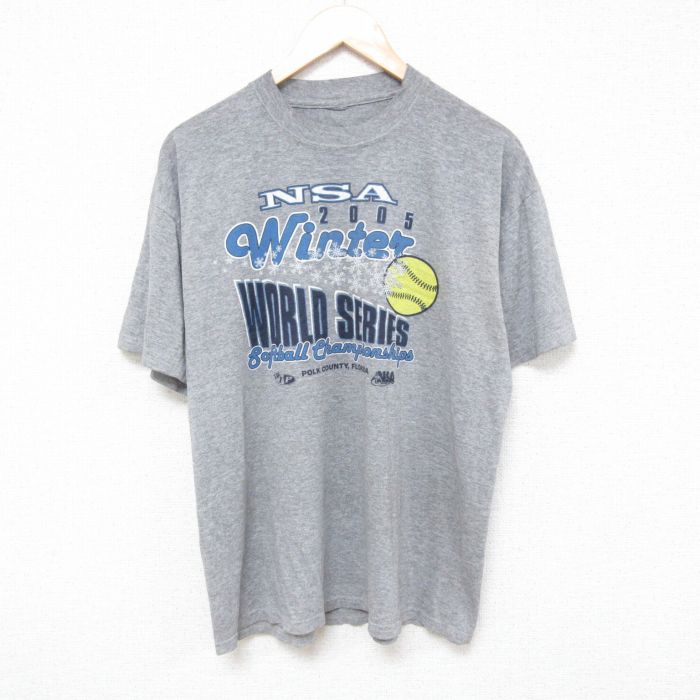 Rakuten - 【中古】古着 00s 半袖Tシャツ メンズ ソフトボール NSA ワールドシリーズ グレー Lサイズ 00年代 アメカジ ストリート カジュアル きれいめ ヴィンテージ レトロ オールド 5OF
