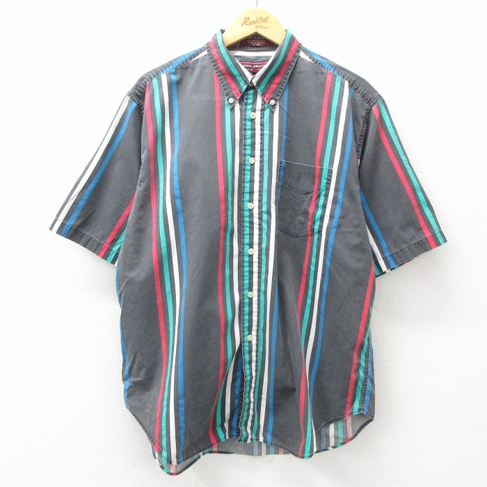 樂天商城 - 【中古】古着 半袖シャツ メンズ コットン ボタンダウン グレー他 ストライプ XLサイズ 中古 トップス | 春夏 春物 春服 夏物 夏服 カジュアルシャツ メンズファッション 半袖シャツ おしゃれ カジュアル