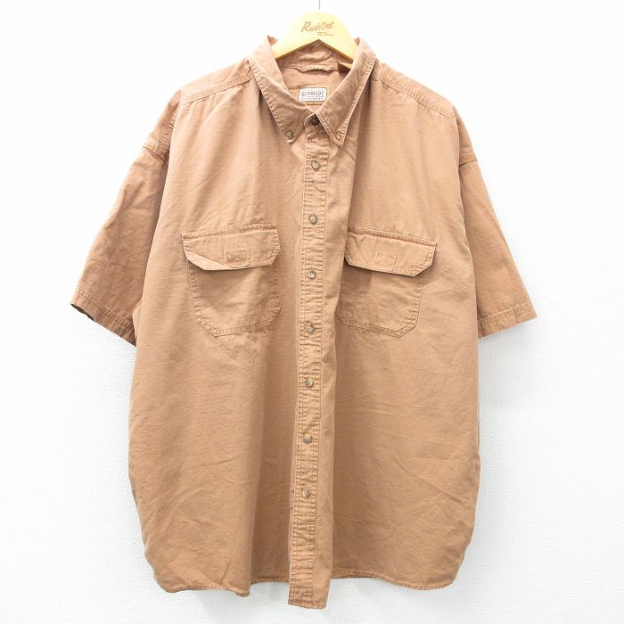 乐天商城 - 【中古】古着 半袖シャツ メンズ 大きいサイズ 2L LL ビッグシルエット ゆったり ビッグサイズ オーバーサイズ ロング丈 コットン ボタンダウン 茶系 ブラウン XLサイズ 中古 トップス | 春夏 春物 春服 夏物 夏服 カジュアルシャツ メンズファッション 半袖シャ