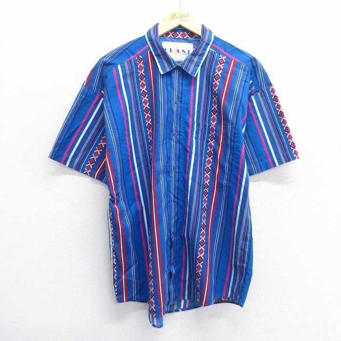 【中古】古着 半袖シャツ メンズ 90年代 90s コットン USA製 アメリカ製 紺他 ネイビー ストライプ Mサイズ 中古 トップス | 春夏 春物 春服 夏物 夏服 カジュアルシャツ メンズファッション 半袖シャツ おしゃれ カジュアル