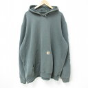 【中古】古着 カーハート Carhartt 長袖スウェットパーカー メンズ ビッグロゴ 大きいサイズ 2L LL ビッグシルエット ゆったり ビッグサイズ オーバーサイズ クルーネック 丸首 薄緑 グリーン XLサイズ 中古 スエット トレーナー トップス | 春夏 春物 春服 秋冬(4)