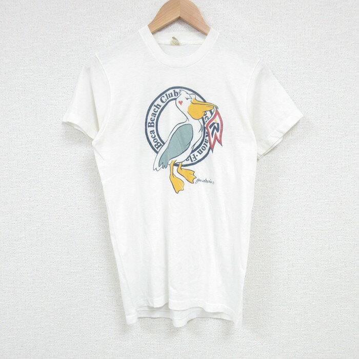 乐天商城 - 【中古】古着 スクリーンスターズ 半袖 ビンテージ ヴィンテージTシャツ メンズ 80年代 80s ペリカン クルーネック 丸首 USA製 アメリカ製 白 ホワイト Sサイズ 小さいサイズ 中古 | 春夏 夏物 夏服 ヴィンテージTシャツ メンズファッション カットソー ティーシ