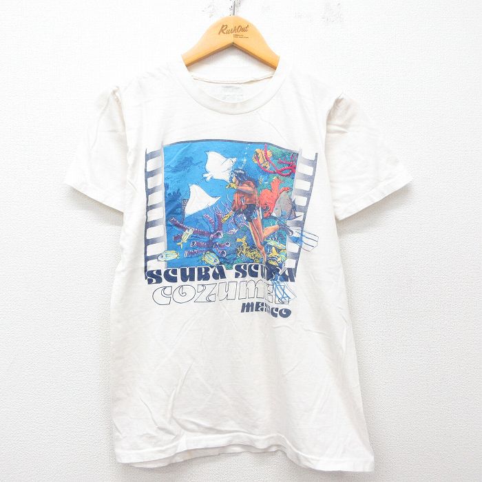 乐天商城 - 【中古】古着 半袖 ビンテージ ヴィンテージTシャツ メンズ 90年代 90s スキューバダイビング 白 ホワイト Mサイズ 中古 | 春夏 夏物 夏服 ヴィンテージTシャツ メンズファッション カットソー ティーシャツ ティシャツ メンズTシャツ 半袖Tシャツ 半袖ティーシャ