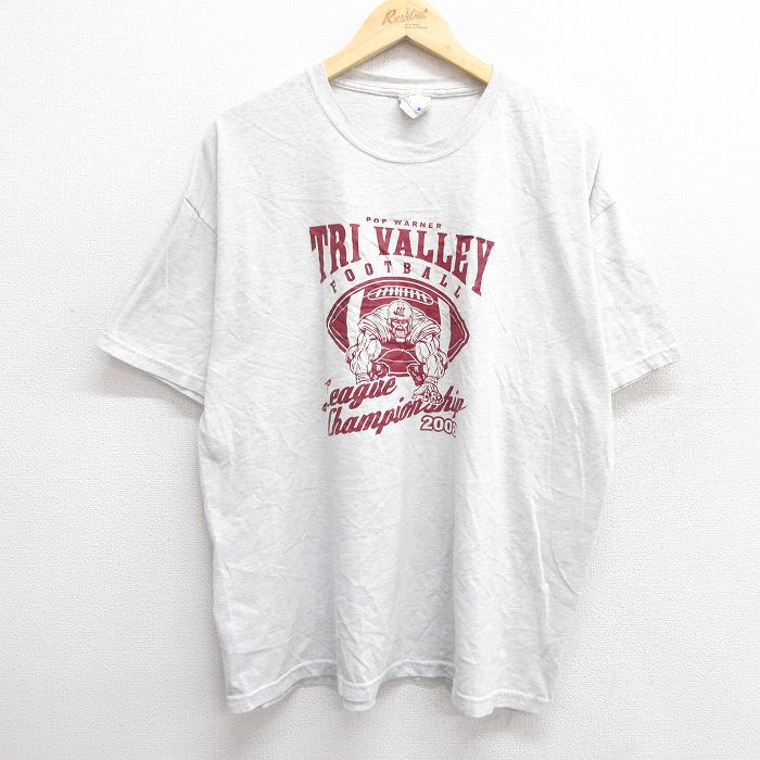 【中古】古着 ヘインズ Hanes 半袖 ビンテージ ヴィンテージTシャツ メンズ 00年代 00s トリバレー フットボール 大きいサイズ 2L LL ビッグシルエット ゆったり ビッグサイズ オーバーサイズ クルーネック 丸首 薄グレー 霜降り XLサイズ 中古 | 春夏 夏物 夏服