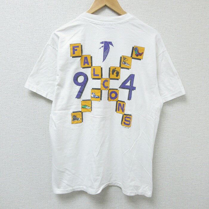 【中古】古着 ヘインズ Hanes 半袖 ビンテージ ヴィンテージTシャツ メンズ 90年代 90s ファルコンズ コットン クルーネック 丸首 白 ホワイト 【spe】 Lサイズ 中古 | 春夏 夏物 夏服 ヴィンテージTシャツ メンズファッション カットソー ティーシャツ ティシャ 5OF