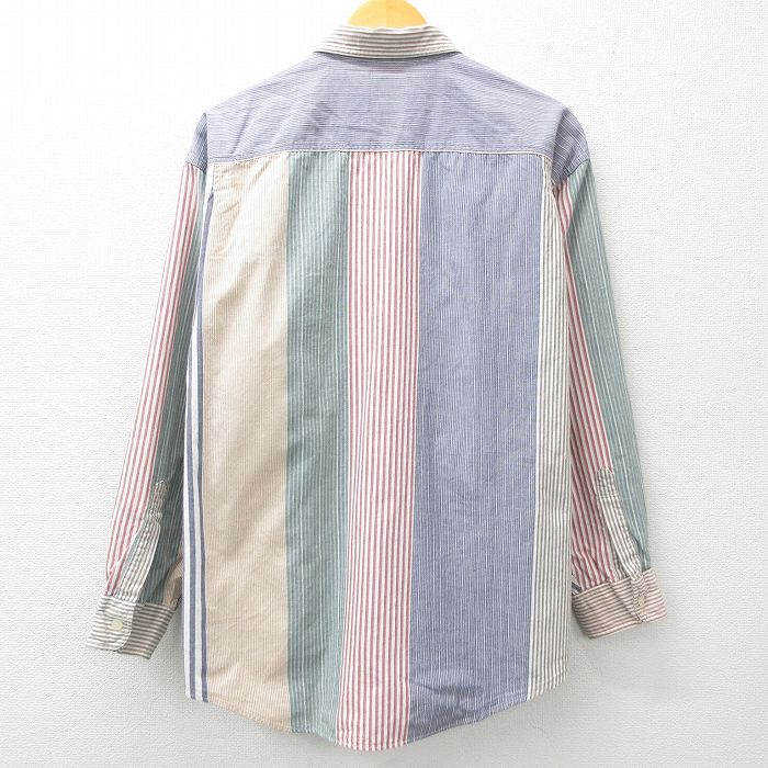 【中古】古着 アロー 長袖シャツ メンズ 90年代 90s マルチカラー ロング丈 コットン 紺他 ネイビー ストライプ 【spe】 XLサイズ 中古 トップス | 春夏 春物 春服 秋冬 秋物 秋服 カジュアルシャツ メンズファッション 長袖シャツ おしゃれ カジュアル