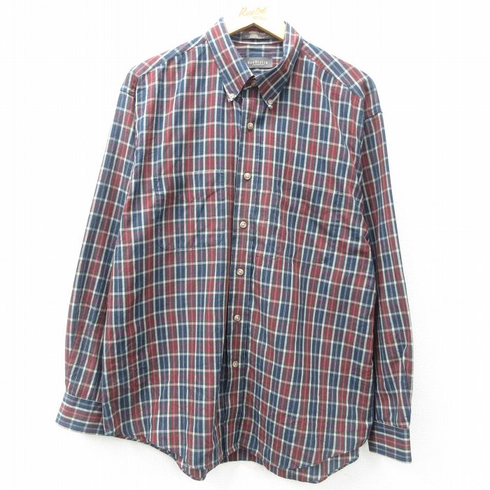 乐天商城 - 【中古】古着 バンヒューセン 長袖シャツ メンズ ボタンダウン 紺他 ネイビー チェック XLサイズ 中古 トップス | 春夏 春物 春服 秋冬 秋物 秋服 カジュアルシャツ メンズファッション 長袖シャツ おしゃれ カジュアル