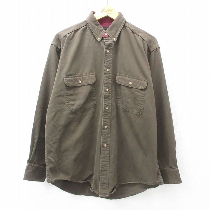 Rakuten - 【中古】古着 90s カナダ製 長袖シャツ メンズ XLサイズ ボタンダウン コットン 茶色 アメカジ ストリート ヴィンテージ カジュアル きれいめ レトロ オールド 25apr25 5OF