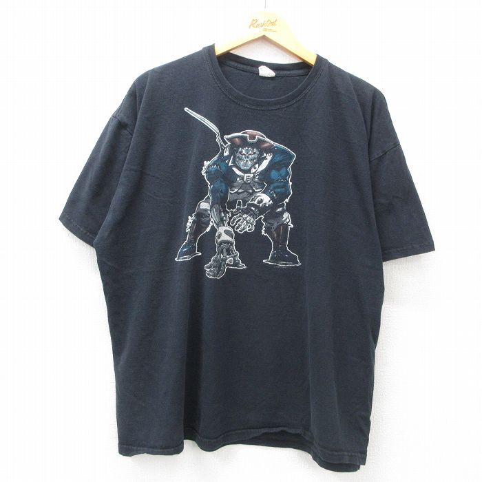 【中古】古着 半袖Tシャツ メンズ スケルトン ロボット 大きいサイズ 2L LL ビッグシルエット ゆったり ビッグサイズ オーバーサイズ コットン クルーネック 丸首 黒 ブラック XLサイズ 中古 | 春夏 夏物 夏服 メンズファッション カットソー ティーシャツ ティシ