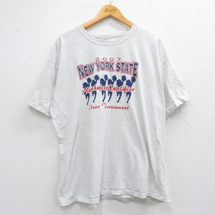 樂天商城 - 【中古】古着 半袖 ビンテージ ヴィンテージTシャツ メンズ 00年代 00s チアリーディング ニューヨーク 大きいサイズ 2L LL ビッグシルエット ゆったり ビッグサイズ オーバーサイズ クルーネック 丸首 グレー 霜降り XLサイズ 中古 | 春夏 夏物 夏服 ヴィンテー