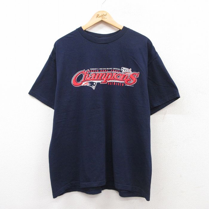 【中古】古着 00s ニューイングランドペイトリオッツ 半袖Tシャツ メンズ ネイビー XLサイズ アメカジ NFL ストリート カジュアル きれいめ ヴィンテージ レトロ オールド 5OF