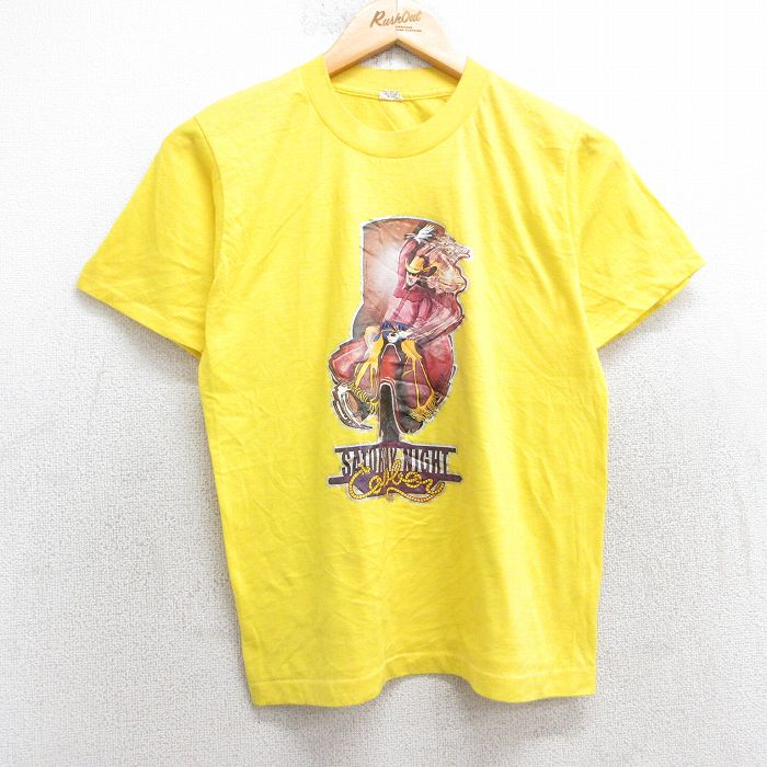 【中古】古着 半袖 ビンテージ ヴィンテージTシャツ メンズ 80年代 80s カウボーイ クルーネック 丸首 USA製 アメリカ製 黄 イエロー Sサイズ 小さいサイズ 中古 | 春夏 夏物 夏服 ヴィンテージTシャツ メンズファッション カットソー ティーシャツ ティシャツ メ 5OF