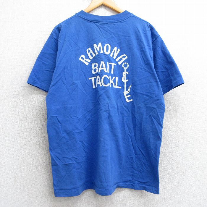 【中古】古着 オニータ ONEITA 半袖 ビンテージ ヴィンテージTシャツ メンズ 90年代 90s RAMONA 胸ポケット付き コットン クルーネック 丸首 USA製 アメリカ製 青 ブルー XLサイズ 中古 | 春夏 夏物 夏服 ヴィンテージTシャツ メンズファッション カットソー ティ