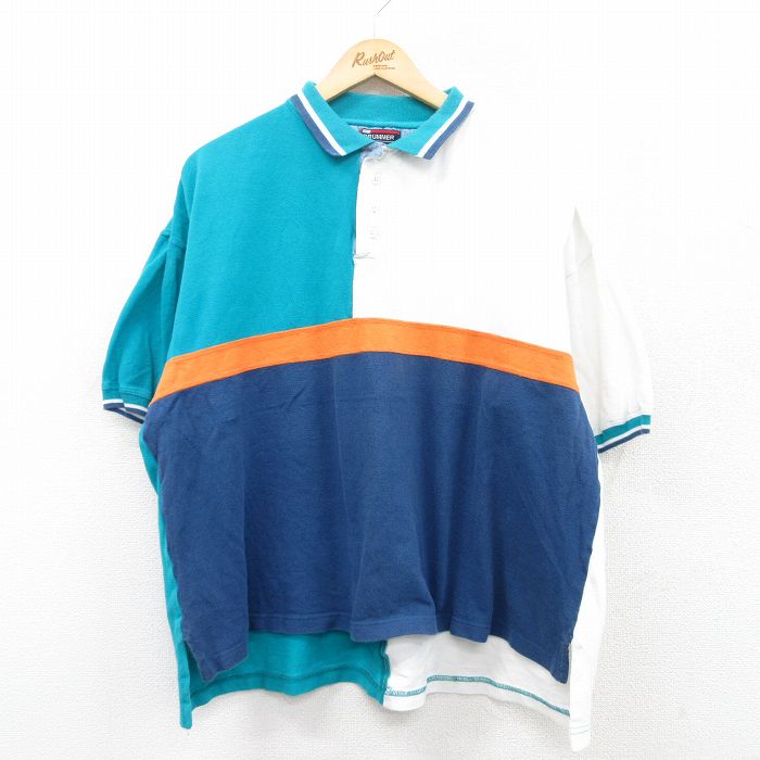 【中古】古着 半袖 ポロシャツ メンズ マルチカラー 大きいサイズ 2L LL ビッグシルエット ゆったり ビッグサイズ オーバーサイズ コッ..
