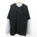【中古】古着 長袖Tシャツ メンズ STANLEY 胸ポケット付き 大きいサイズ 2L LL ビッグシルエット ゆったり ビッグサイズ オーバーサイズ ロング丈 ヘンリーネック 黒他 ブラック XLサイズ 中古 | 春夏 春物 春服 秋冬 秋物 秋服 メンズファッション ロンT カット 2OF