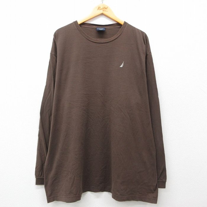 樂天商城 - 【中古】古着 ノーティカ NAUTICA 長袖 ブランドTシャツ メンズ ワンポイントロゴ 大きいサイズ 2L LL ビッグシルエット ゆったり ビッグサイズ オーバーサイズ コットン クルーネック 丸首 茶 ブラウン XLサイズ 中古 | 春夏 春物 春服 秋冬 秋物 秋服 メンズフ
