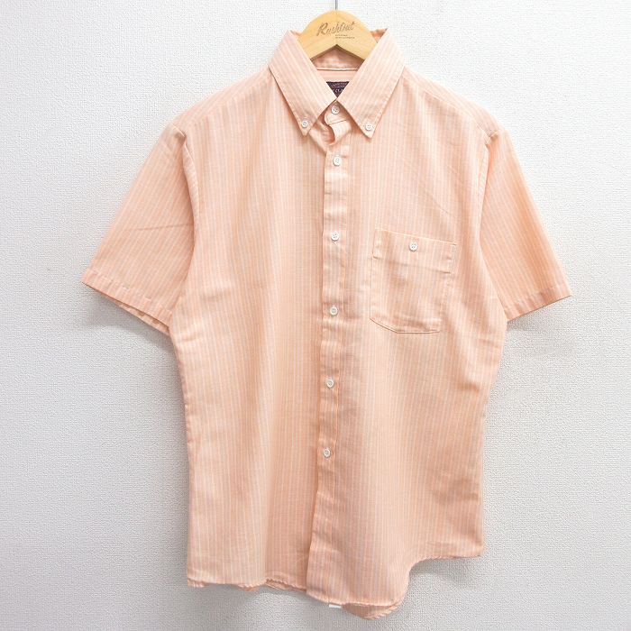 乐天商城 - 【中古】古着 半袖シャツ メンズ 90年代 90s ボタンダウン USA製 アメリカ製 オレンジ系他 ストライプ Lサイズ 中古 トップス | 春夏 春物 春服 夏物 夏服 カジュアルシャツ メンズファッション 半袖シャツ おしゃれ カジュアル