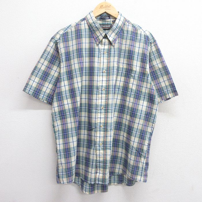 樂天商城 - 【中古】古着 半袖シャツ メンズ 90年代 90s ボタンダウン 黄系他 イエロー チェック XLサイズ 中古 トップス | 春夏 春物 春服 夏物 夏服 カジュアルシャツ メンズファッション 半袖シャツ おしゃれ カジュアル