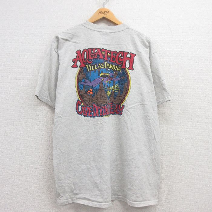 樂天商城 - 【中古】古着 半袖 ビンテージ ヴィンテージTシャツ メンズ 00年代 00s ダイビング コットン クルーネック 丸首 薄グレー 霜降り XLサイズ 中古 | 春夏 夏物 夏服 ヴィンテージTシャツ メンズファッション カットソー ティーシャツ ティシャツ メンズTシャツ 半袖