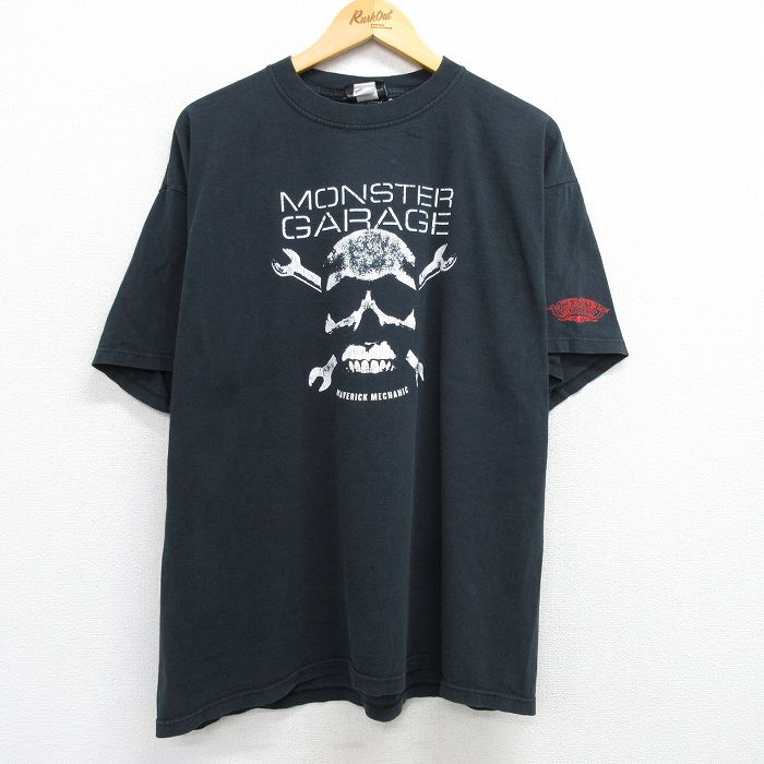【中古】古着 半袖 ビンテージ ヴィンテージTシャツ メンズ 00年代 00s スカル モンスターガレッジ 大きいサイズ 2L LL ビッグシルエット ゆったり ビッグサイズ オーバーサイズ コットン クルーネック 丸首 黒 ブラック XLサイズ 中古 | 春夏 夏物 夏服 ヴィンテ 5OF