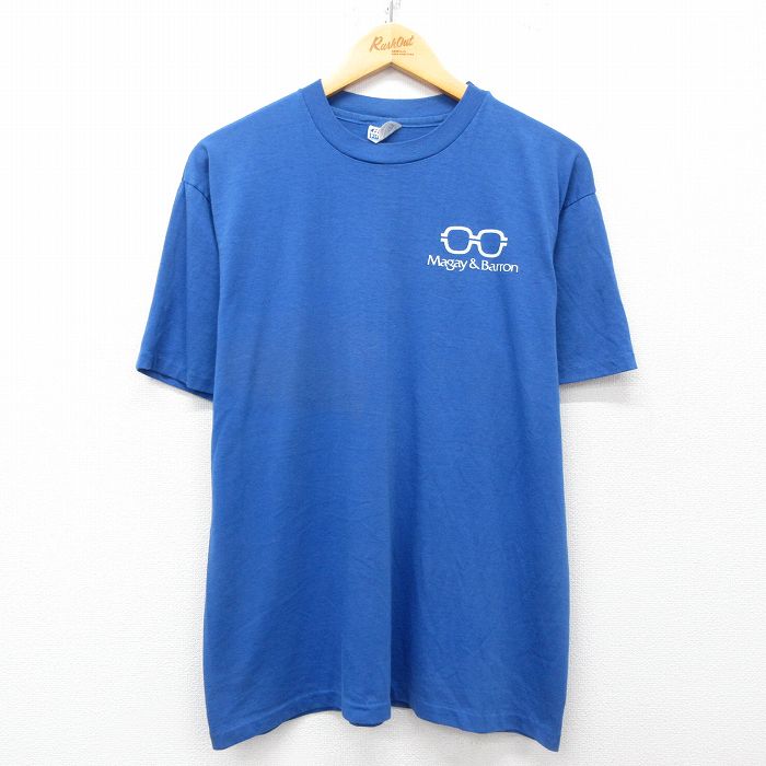 【中古】古着 ヘインズ Hanes 半袖 ビンテージ ヴィンテージTシャツ メンズ 80年代 80s メガネ Magay & Barron クルーネック 丸首 USA製 アメリカ製 青 ブルー Lサイズ 中古 | 春夏 夏物 夏服 ヴィンテージTシャツ メンズファッション カットソー ティーシャツ テ