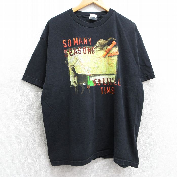 乐天商城 - 【中古】古着 半袖 ビンテージ ヴィンテージTシャツ メンズ 00年代 00s シカ 鳥 地図 コットン クルーネック 丸首 黒 ブラック XLサイズ 中古 | 春夏 夏物 夏服 ヴィンテージTシャツ メンズファッション カットソー ティーシャツ ティシャツ メンズTシャツ 半袖T